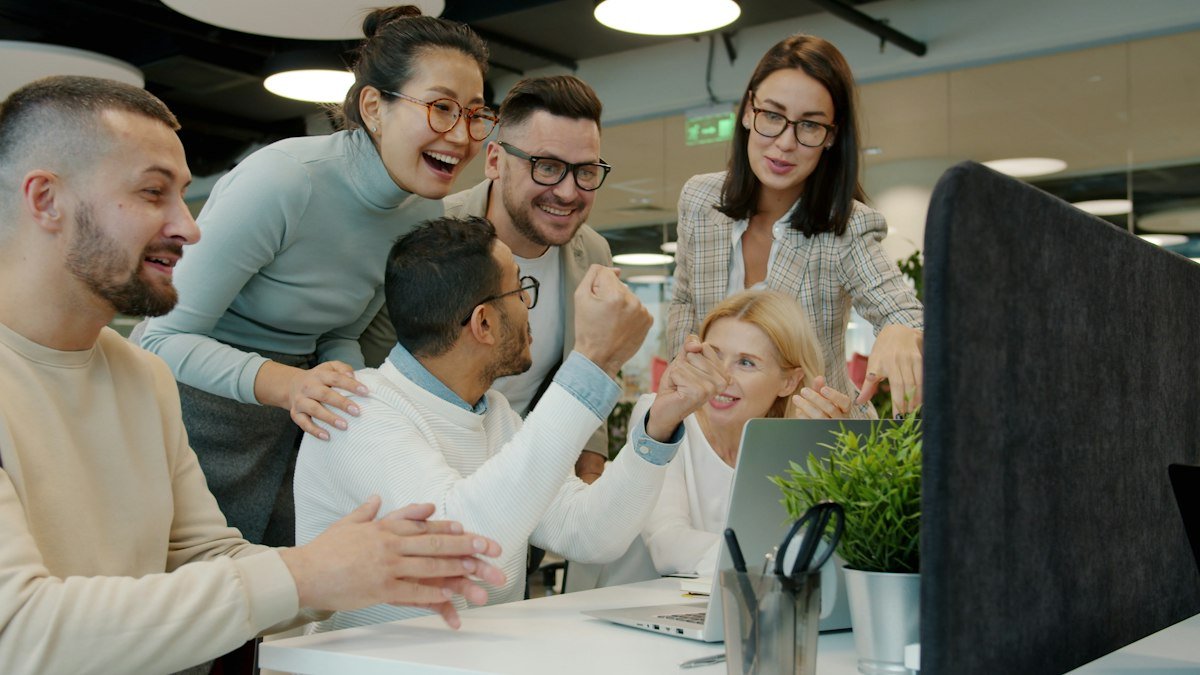 Team celebrating at the office